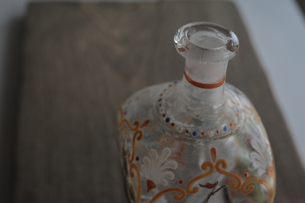 買い出し品　エナメル彩 ボトル 北欧 19世紀 20世紀初 デキャンタグラス vintage decanter hand painted 古道具 民藝 古民芸_画像9
