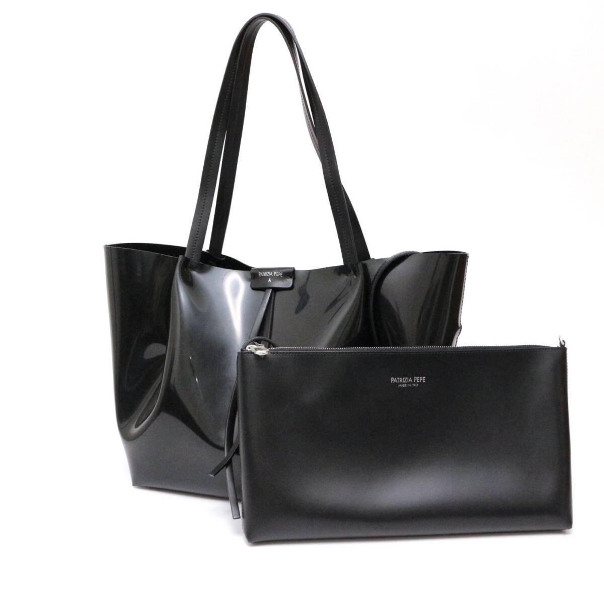 パトリツィアペペ ボルサ Borsa トートバッグ ハンドバッグ ビジネスバッグ ポーチ付き レザー ビニール 黒 ブラック black PATRIZIA PEPE