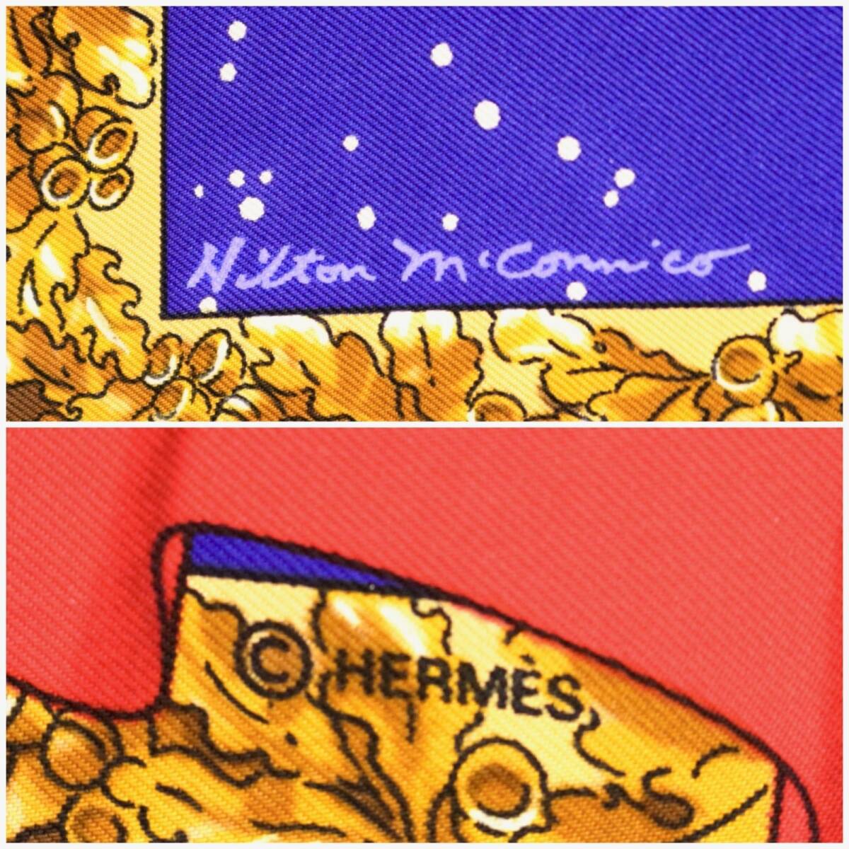 エルメス パリの思い出 Souvenirs de Parisエッフェル塔100周年 カレ 90 スカーフ 大判 シルク 青 ブルー blue HERMES_画像8