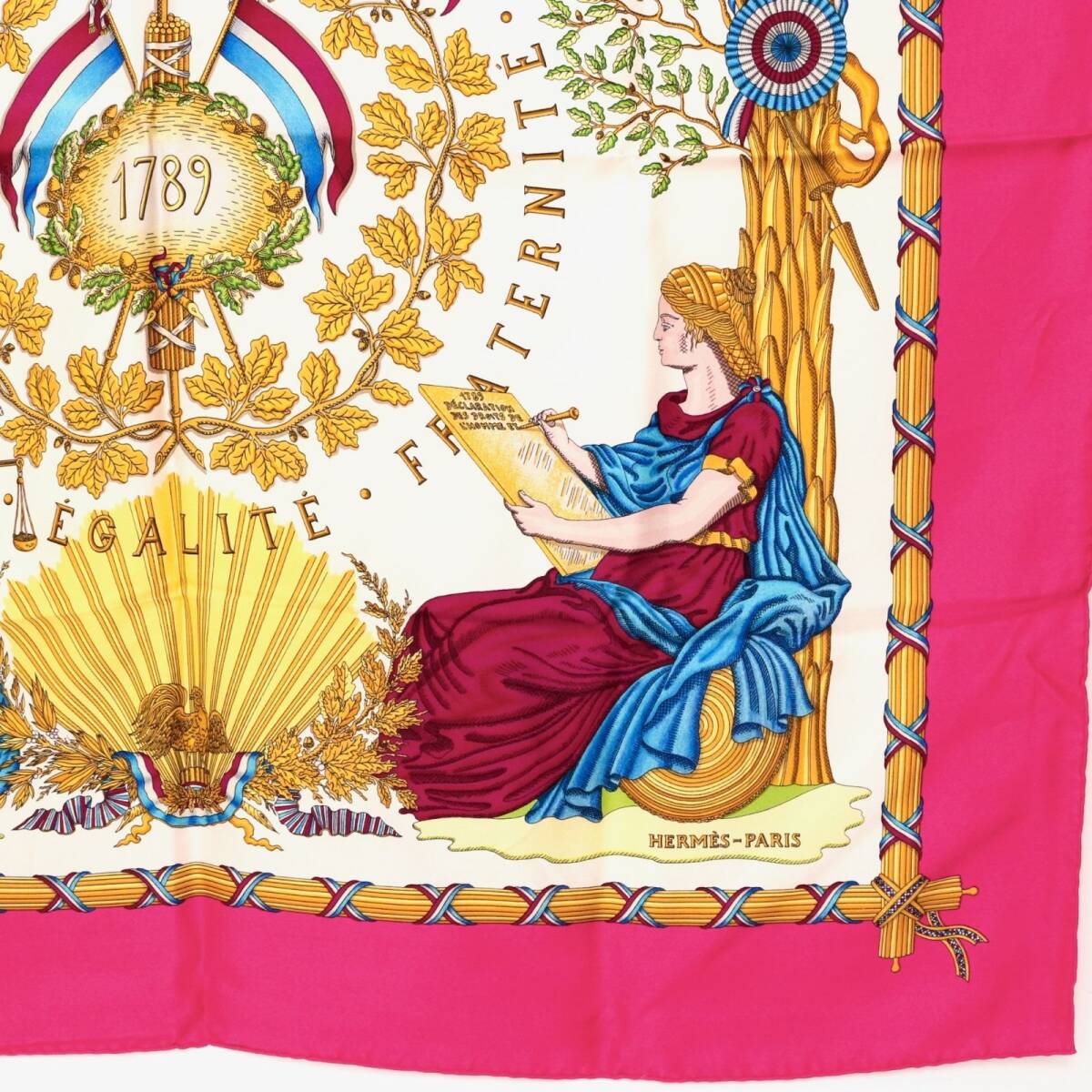 エルメス フランス革命を記念して スカーフ LIBERTE EGALITE カレ 90 スカーフ 大判 シルク ピンク pink HERMES_画像5