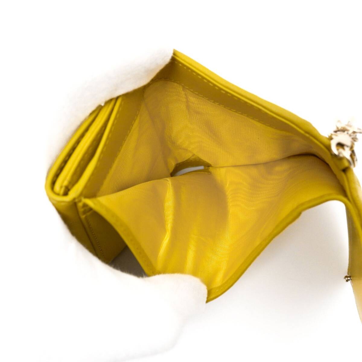 クリスチャン ディオール 41-MA-0212 カナージュ 折り財布 ウォレット folded wallet 3つ折り レザー 黄色 Yellow イエロー Christian Dior