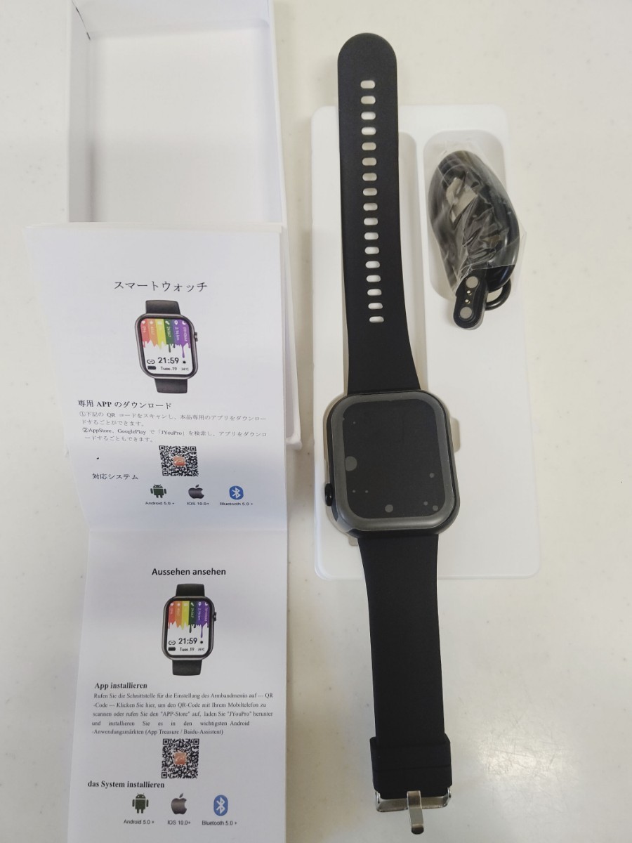◆本体 新品 スマートウォッチ 着信通知 黒 ブラック 防水 1.85インチ大画面 Bluetooth 多機能 腕時計_画像2
