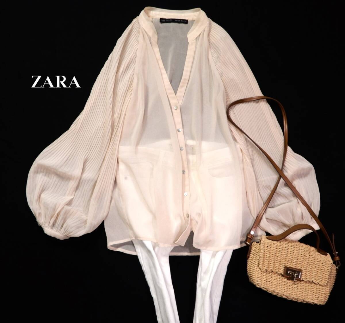 ザラ ZARA BASIC 大人素敵☆シアー ボリューム プリーツ袖 ブラウス シャツ S_画像1