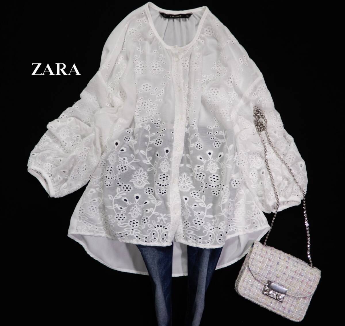 ザラ ZARA BASIC 大人素敵スタイル☆カットワーク刺繍 羽織 ブラウス Mの画像1