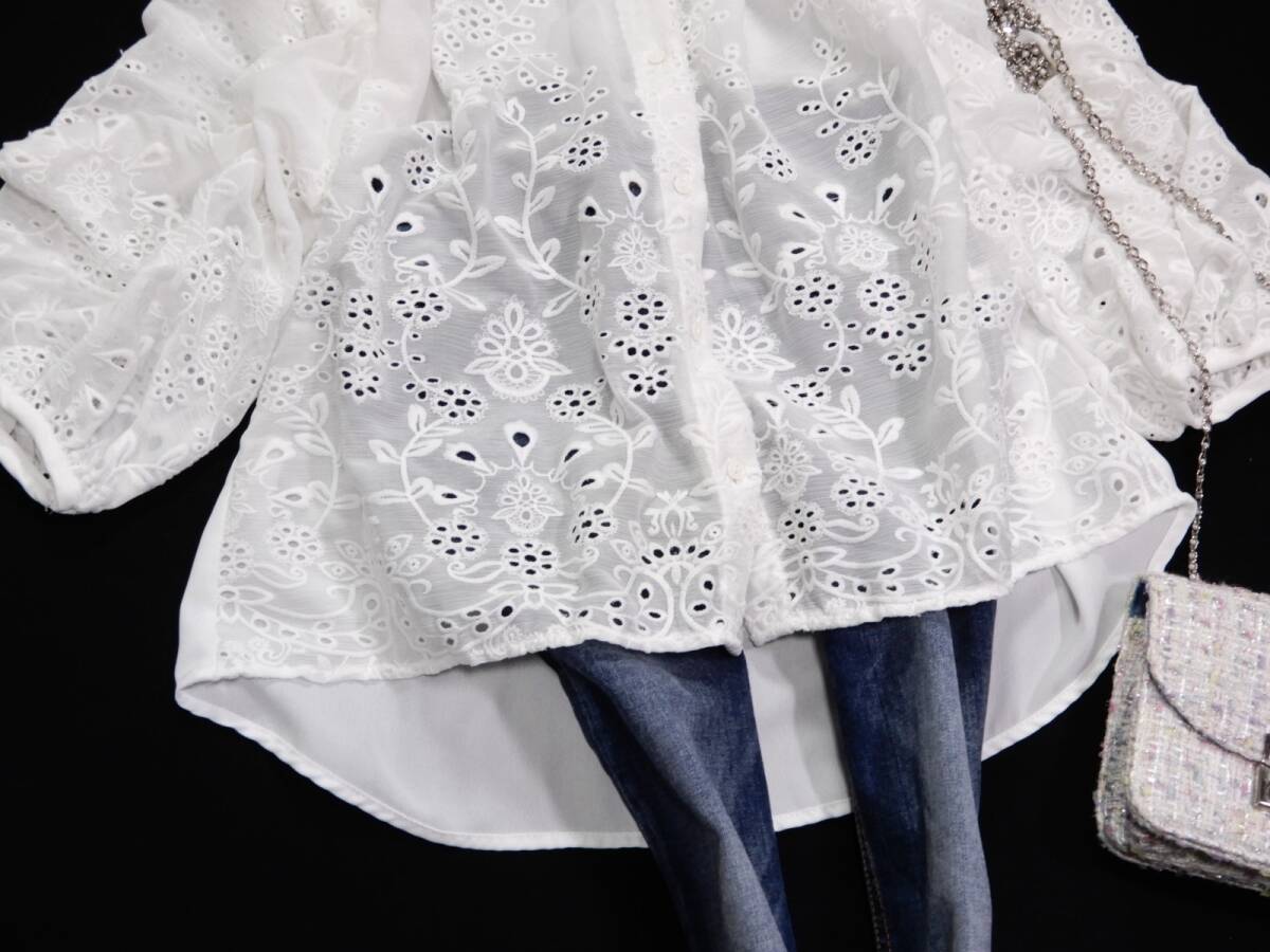 ザラ ZARA BASIC 大人素敵スタイル☆カットワーク刺繍 羽織 ブラウス Mの画像4
