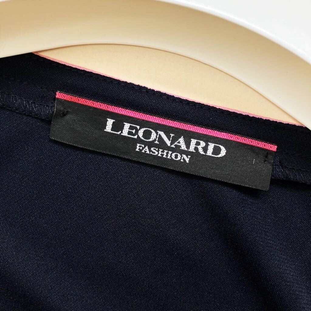 N45超美品●LEONARD●カンカン素材●花柄 フラワープリント 高級ロングワンピース レオナール レディース 日本製 大きめの画像9