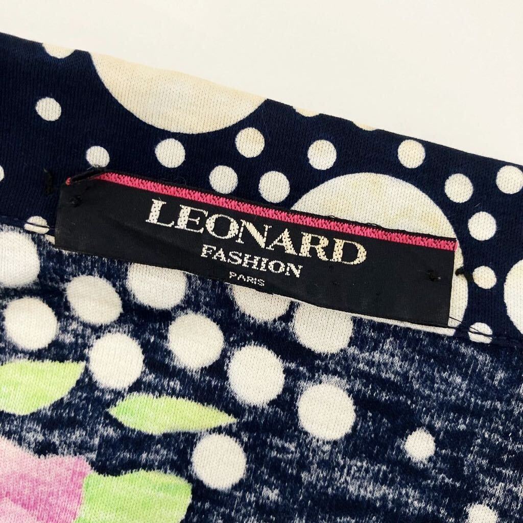 B15【華やか蘭花柄】超美品●LEONARD FASHION PARIS ●ドットプリント●コットンチュニック レオナール レディース 日本製 L トップス_画像8