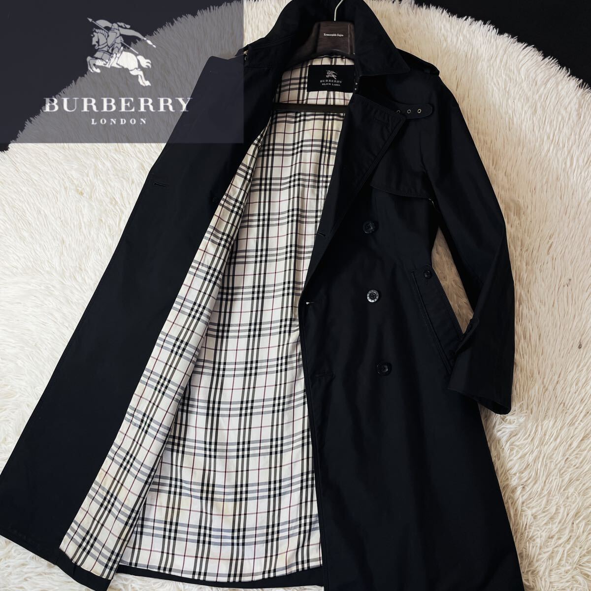 N17【格好良さ抜群!!】定価14万 超美品●BURBERRY BLACK LABEL●薄手ストレッチ!!●サマートレンチコート バーバリーコート メンズ の画像1