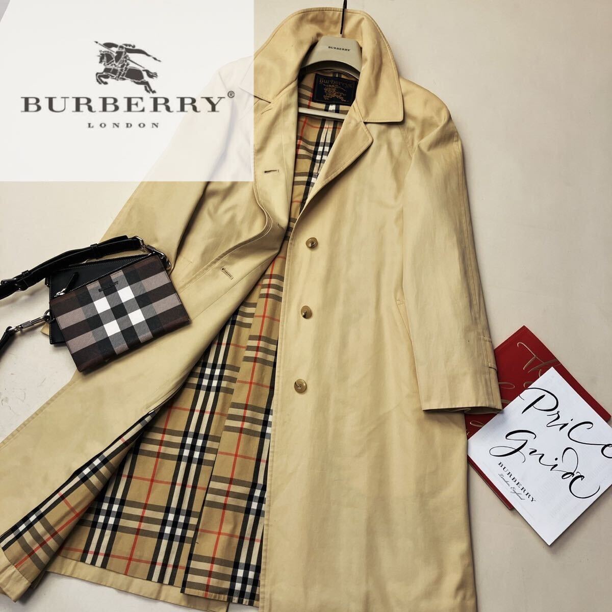 A14【Aライン】価格14万●BURBERRY プローサム●ノバチェックコットンステンカラー　バーバリーコート レディース おでかけ　旅行　M_画像1