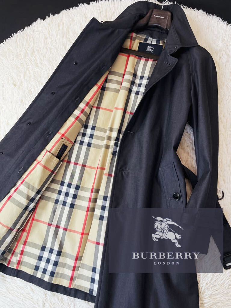 N8【都会派ラグジュアリー】定価20万●美品BURBERRY LONDON●さっと春夏はおれる●高級コットントレンチコート バーバリーコート メンズ Lの画像1