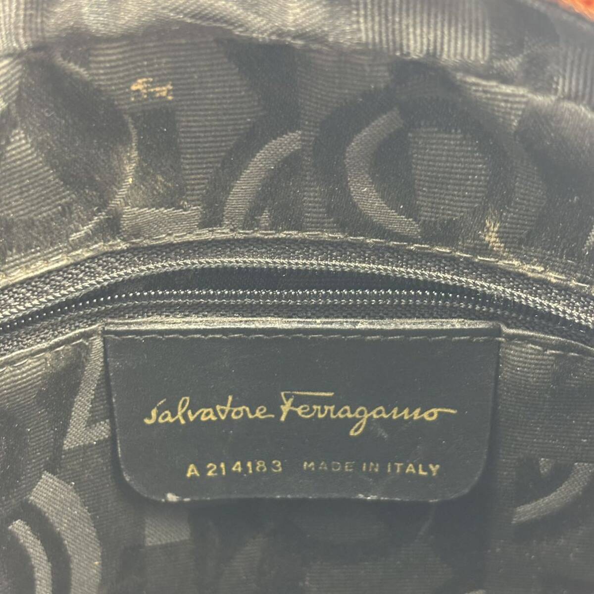 240510-Salvatore Ferragamo サルヴァトーレフェラガモ クロコ型押 ヴァラ ショルダーバッグ クロスボディ ブラウン系 _画像7