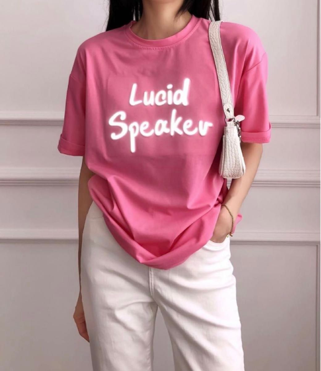 カラーTシャツ　ピンク　Tシャツ　インポート　韓国ファッション　海外　肌触り◯ 大きめサイズ