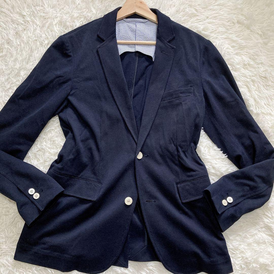  beautiful goods * Beams /BEAMS tailored jacket L men's business Anne navy blue unlined in the back black spring summer cotton 2B