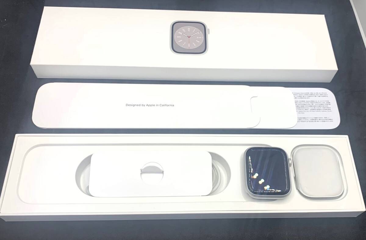 [ супер Medama товар!]Apple Watch Series 8 (GPS + Cellular модель )45mm серебряный aluminium кейс . белый спорт частота ремень не использовался 
