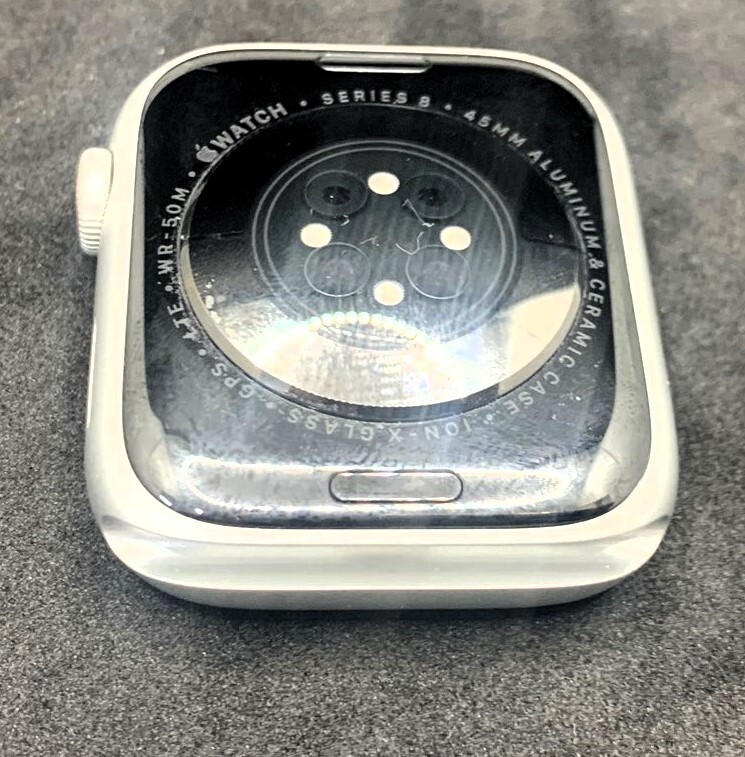 [ супер Medama товар!]Apple Watch Series 8 (GPS + Cellular модель )45mm серебряный aluminium кейс . белый спорт частота ремень не использовался 