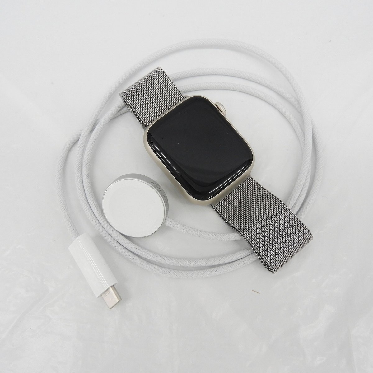 【中古品】Apple Watch アップルウォッチ Series9 GPSモデル 45ｍｍ MR9P3J/A スターライトアルミ/ミラネーゼループ 11555033 0503の画像1