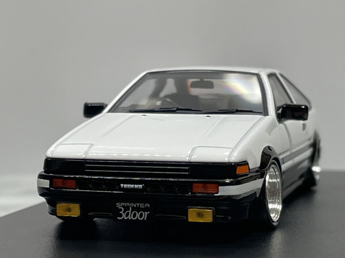 国産名車プレミアムコレクション1/43 TOYOTAスプリンタートレノAE86改 ロンシャンタイプ深リムホイール ドリフト 車高短 _画像1