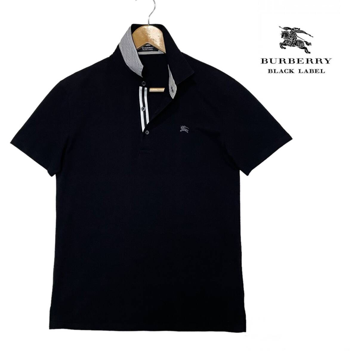 *1 jpy ~ beautiful goods BURBERRY BLACK LABEL Burberry Black Label made in Japan front . stripe polo-shirt with short sleeves size 2*