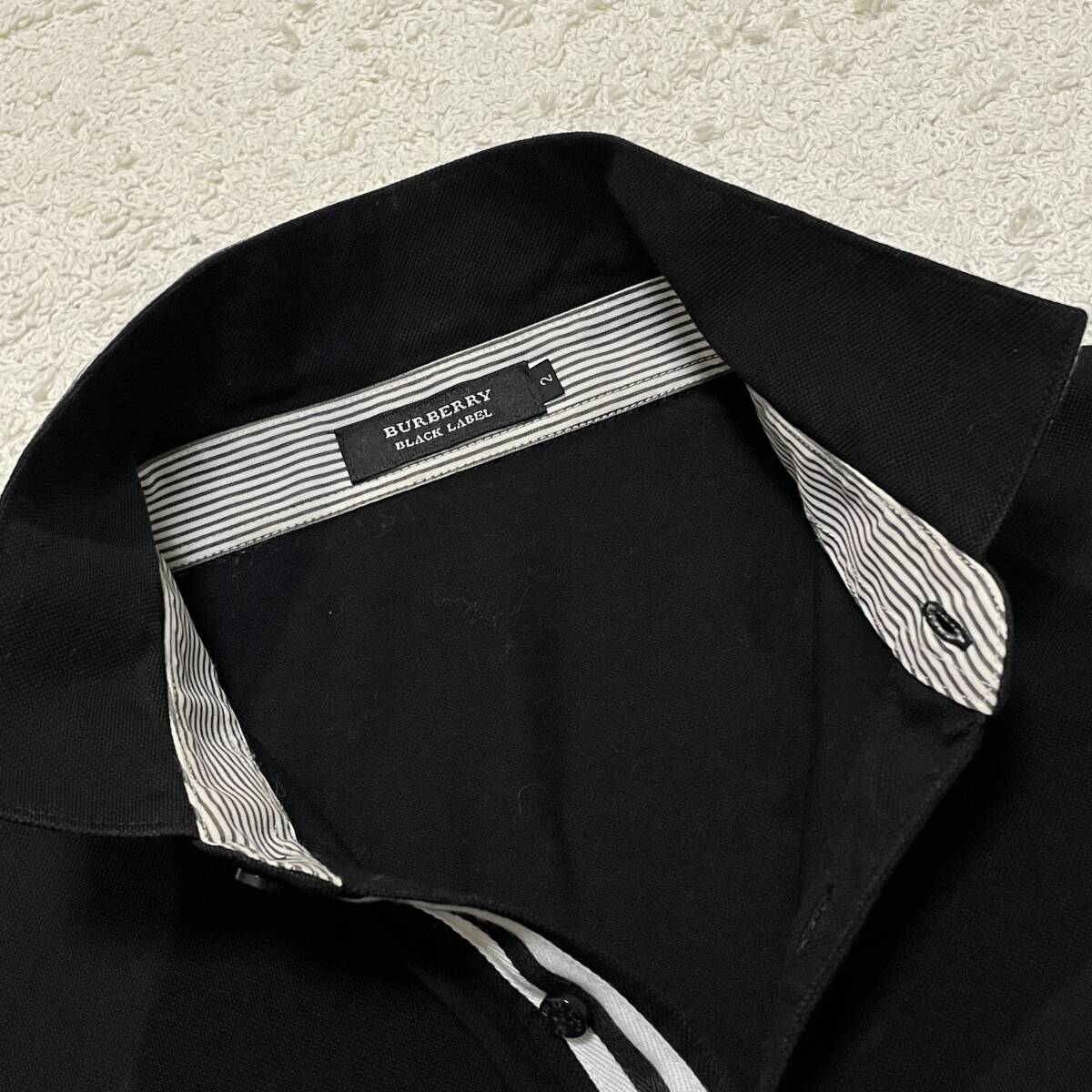 *1 jpy ~ beautiful goods BURBERRY BLACK LABEL Burberry Black Label made in Japan front . stripe polo-shirt with short sleeves size 2*