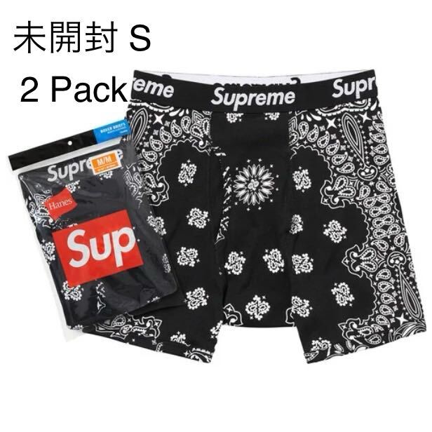 未開封 22fw Supreme Hanes Bandana Boxer Briefs (2 Pack) Black Small タグ、ステッカー付 Supreme Online 購入 シュプリーム ヘインズ