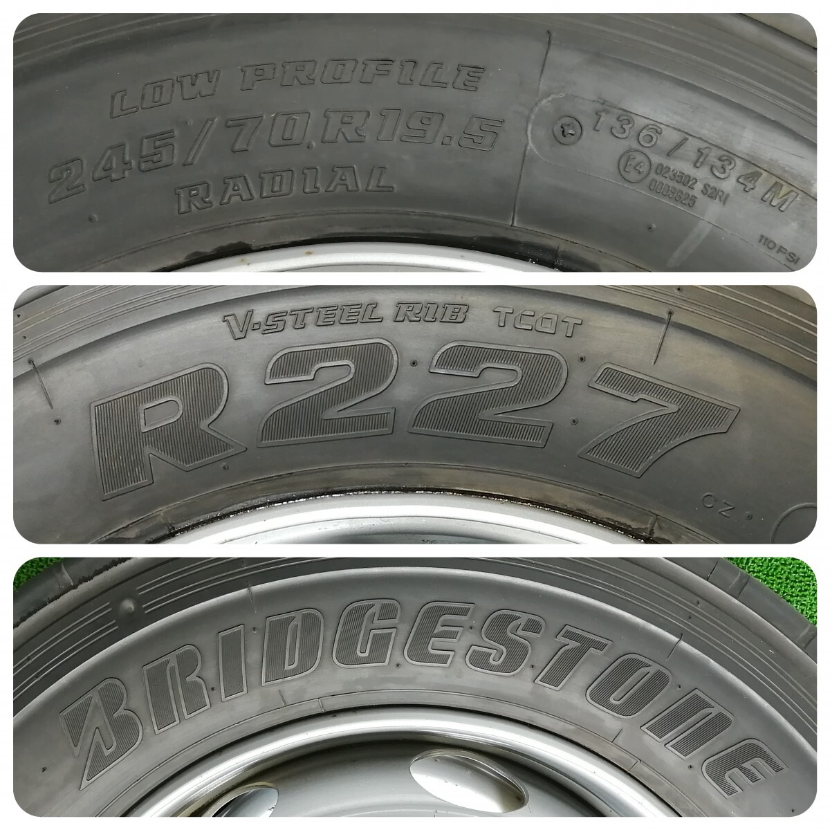 19.5×6.75 8穴×275 TOPY スチールホイール 245/70R19.5 136/134M Bridgestone R227 新車外し サマータイヤ ホイール付2本セット 2018年製_画像5