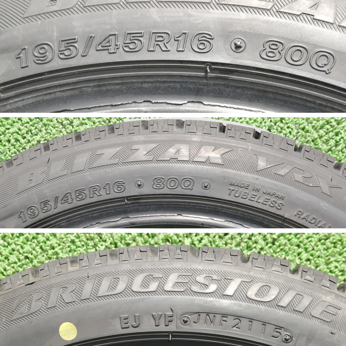 195/45R16 80Q Bridgestone BLIZZAK VRX 中古 スタッドレスタイヤ 2本セット 送料無料 195/45/16 ブリヂストン U3653.A_画像4