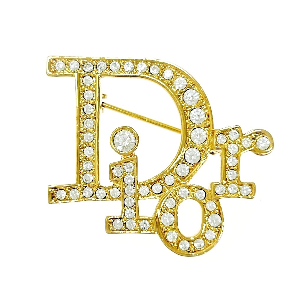 【箱付き】 Christian Dior クリスチャンディオール GP ラインストーン Diorロゴ ブローチ レディース 269611 ブローチ_画像1