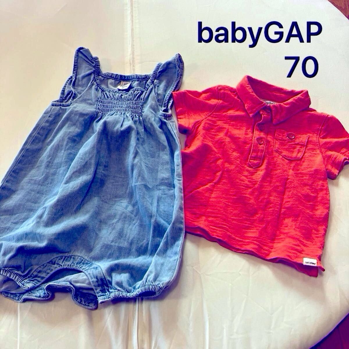babyGAP 70サイズ　2点セット　春夏　デニム生地　オレンジ　半袖ポロシャツ　綿100% 6-12month