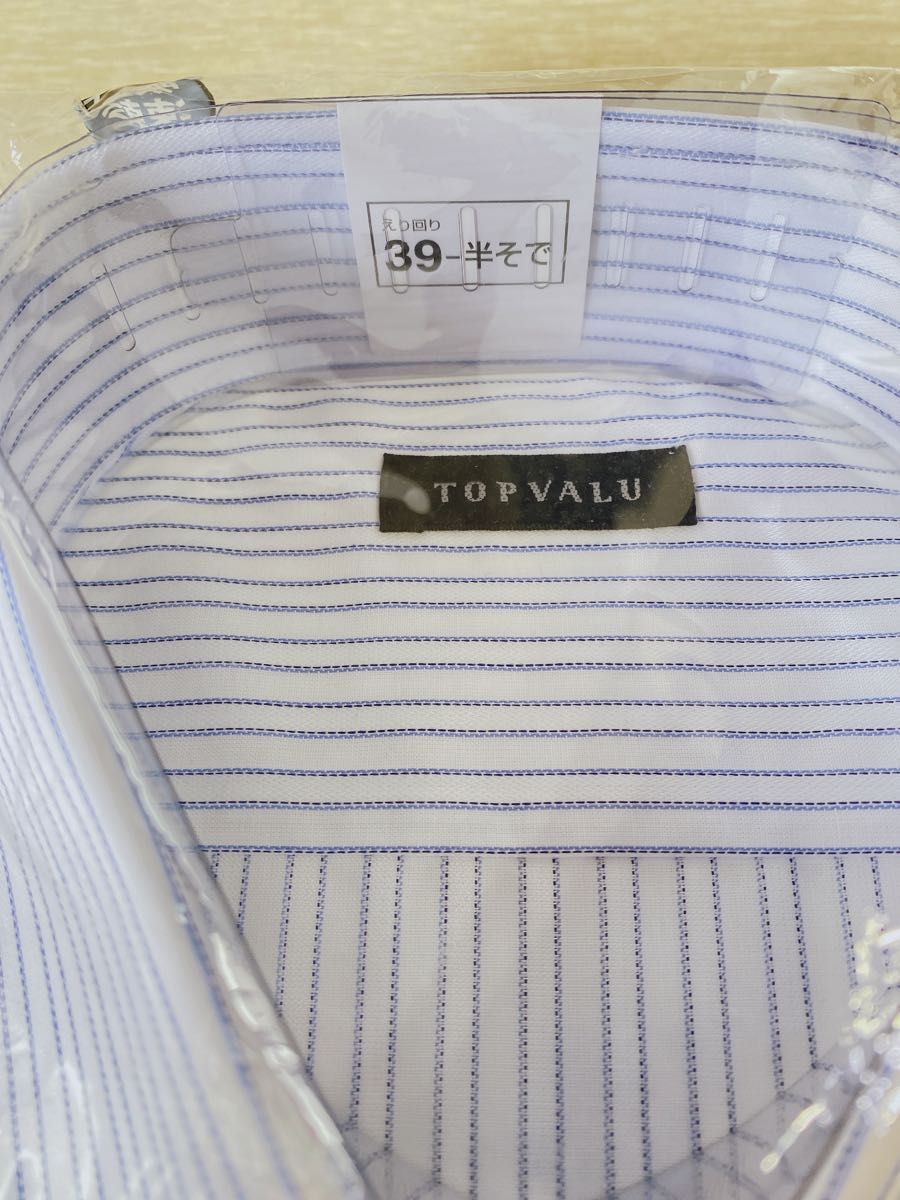 未使用 ビジネスシャツ ワイシャツ 形態安定加工 吸汗速乾 半袖 ストライプドレスシャツ