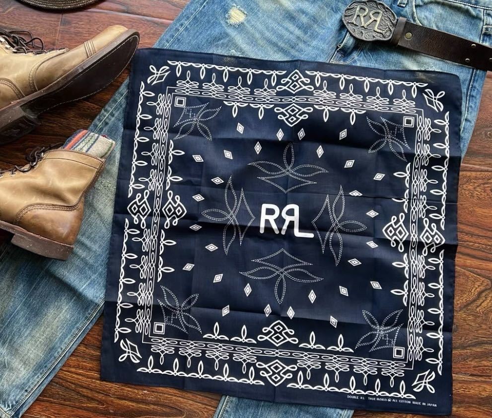  bandana handkerchie scarf Vintage 90s RRL LOGO [ new goods * unused ] LL35