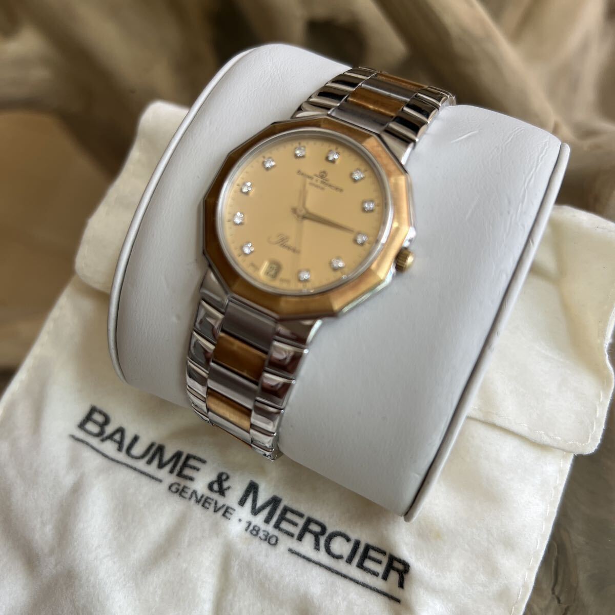 BAUME&MERCIER ボーム&メルシエ 腕時計 メンズ 11Pダイヤ RIVIERA リビエラYGxSS コンビ ゴールド文字盤 デイト 可動品の画像4
