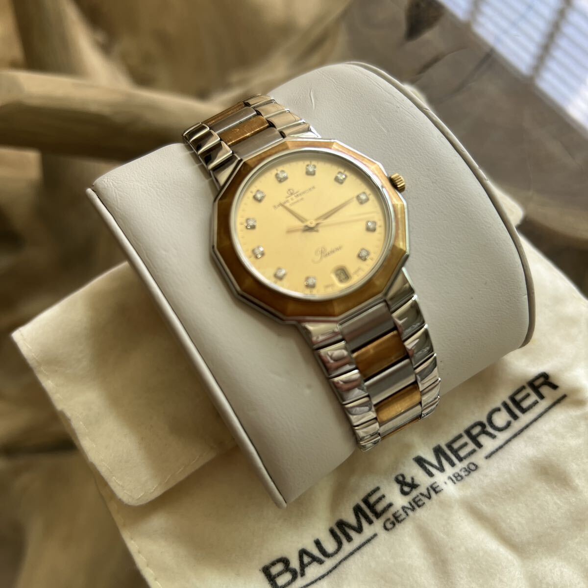 BAUME&MERCIER ボーム&メルシエ 腕時計 メンズ 11Pダイヤ RIVIERA リビエラYGxSS コンビ ゴールド文字盤 デイト 可動品の画像3