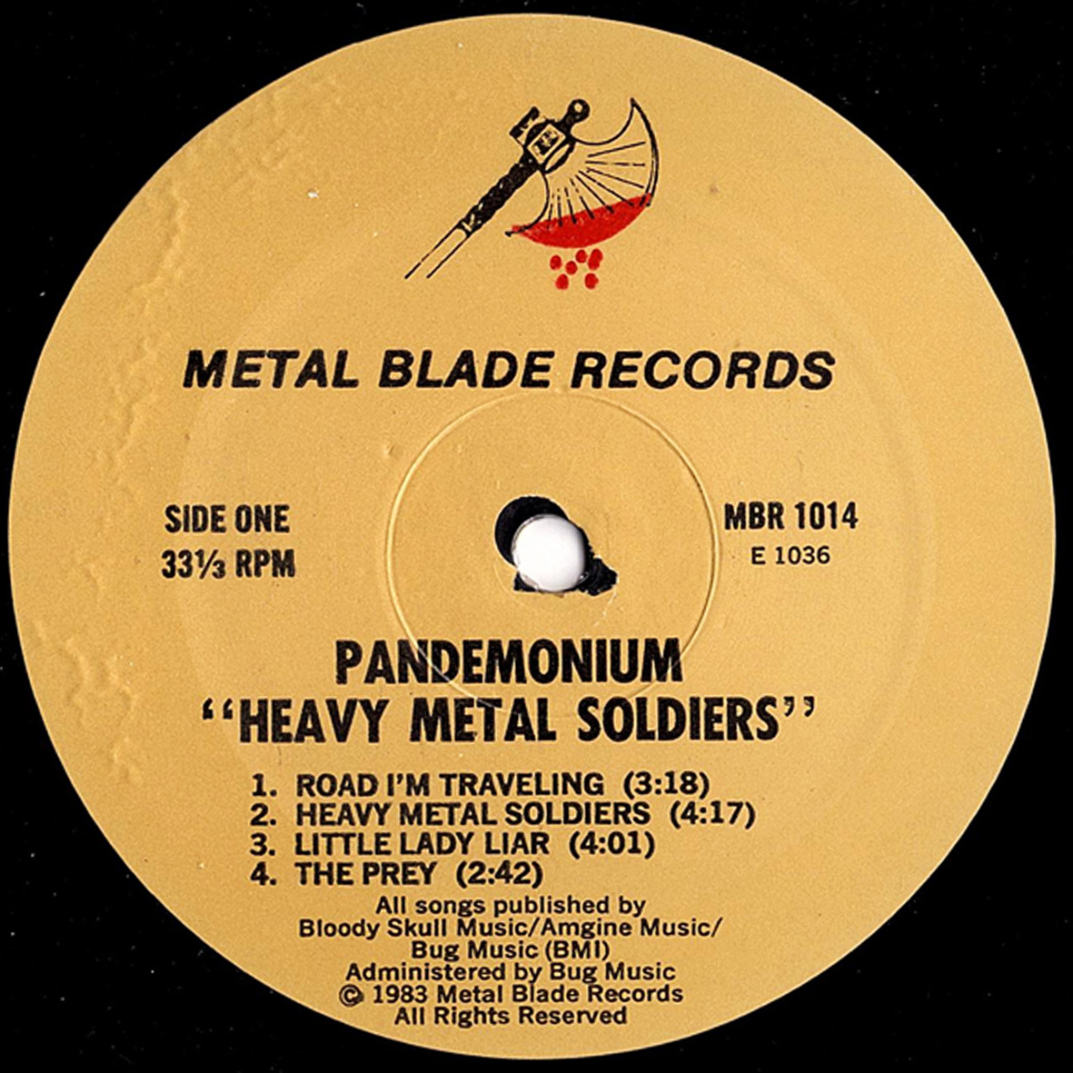 ◆ヘビメタ/ワンオーナー美品/LP◆Pandemonium「Heavy Metal Soldiers」Metal Blade MBR 1014、米国盤、歌詞カード付、Heavy Metal_画像3