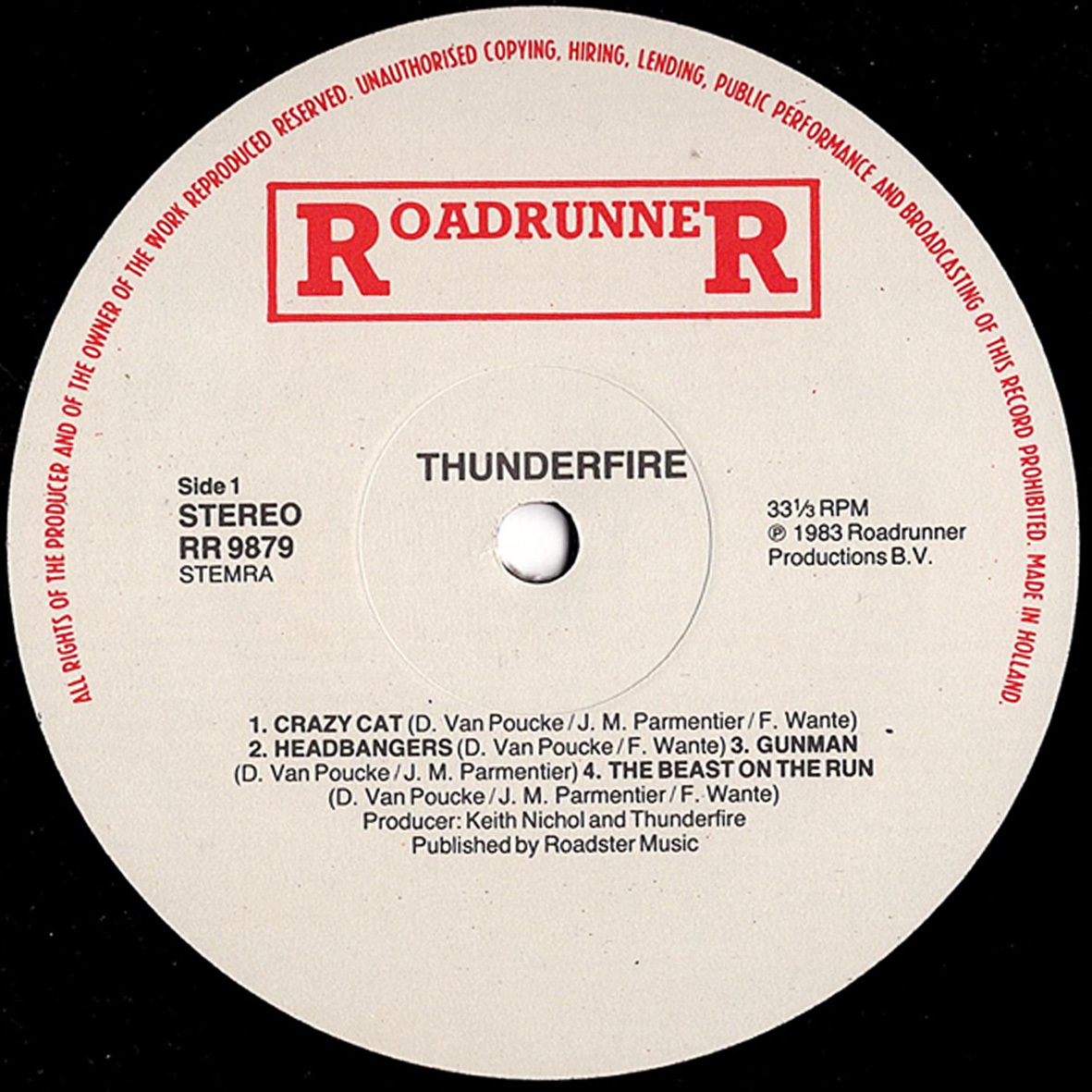 ◆ヘビメタ/ワンオーナー美品/LP◆Thunderfire「Thunderfire」Roadrunner RR 9879、オランダ製EU盤、Heavy Metal_画像3