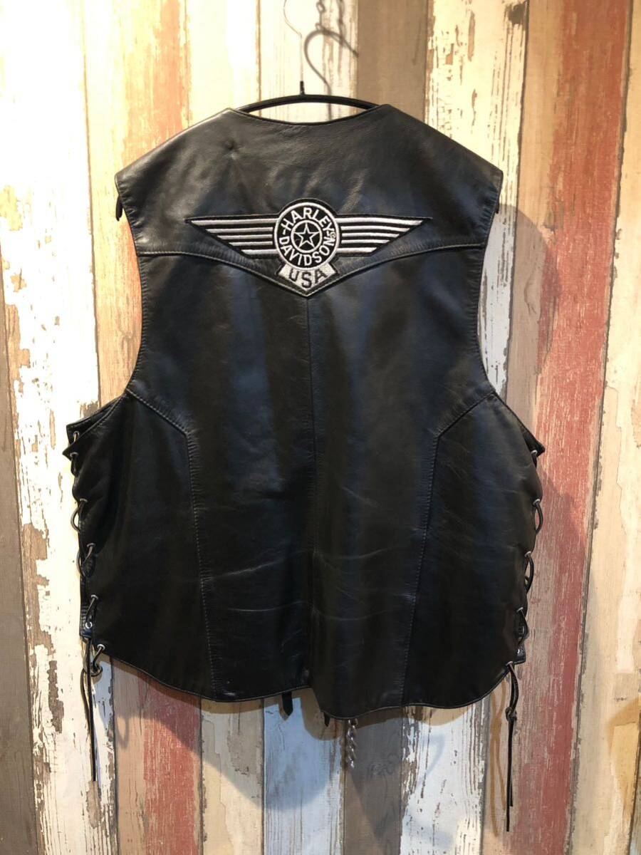 Vintage Leather VEST レザーベスト 本革 ハーレー バイカー 革ベスト 古着の画像2