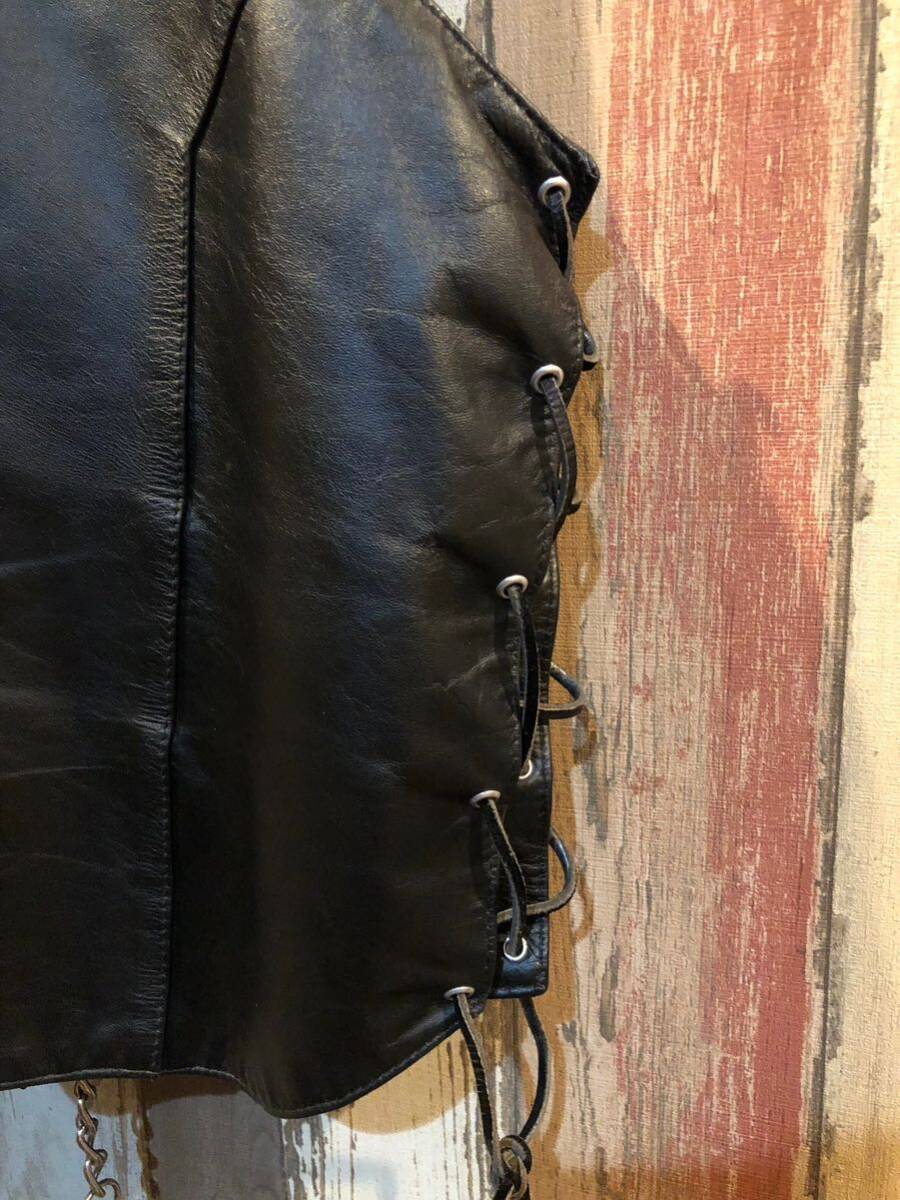 Vintage Leather VEST レザーベスト 本革 ハーレー バイカー 革ベスト 古着の画像8