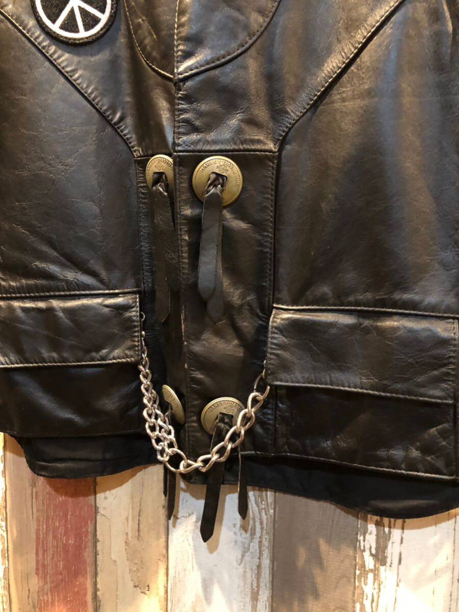 Vintage Leather VEST レザーベスト 本革 ハーレー バイカー 革ベスト 古着の画像6