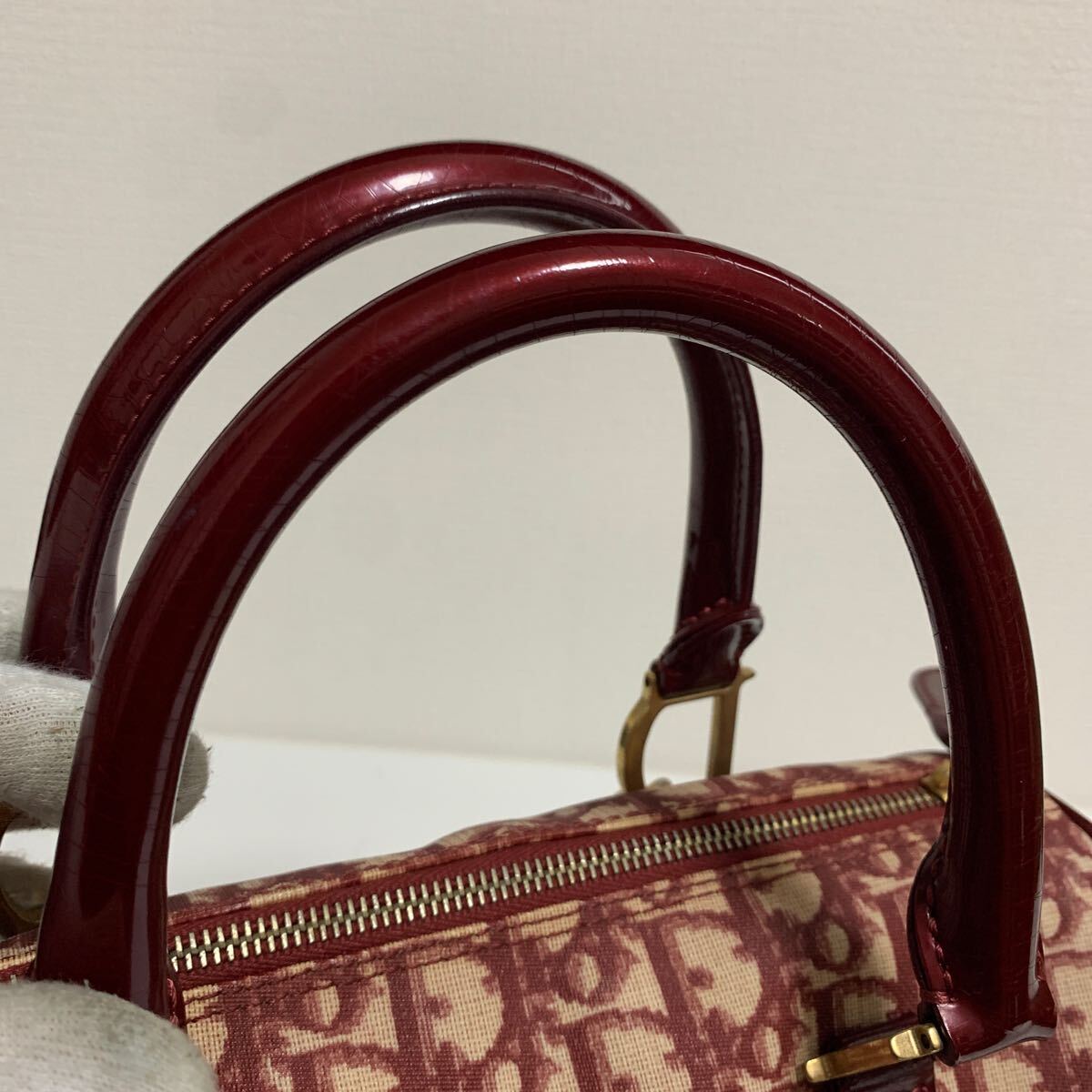 未使用品 Christian Dior ディオール PVC ミニ ボストン ハンドバッグ トロッター D金具 金金具の画像6