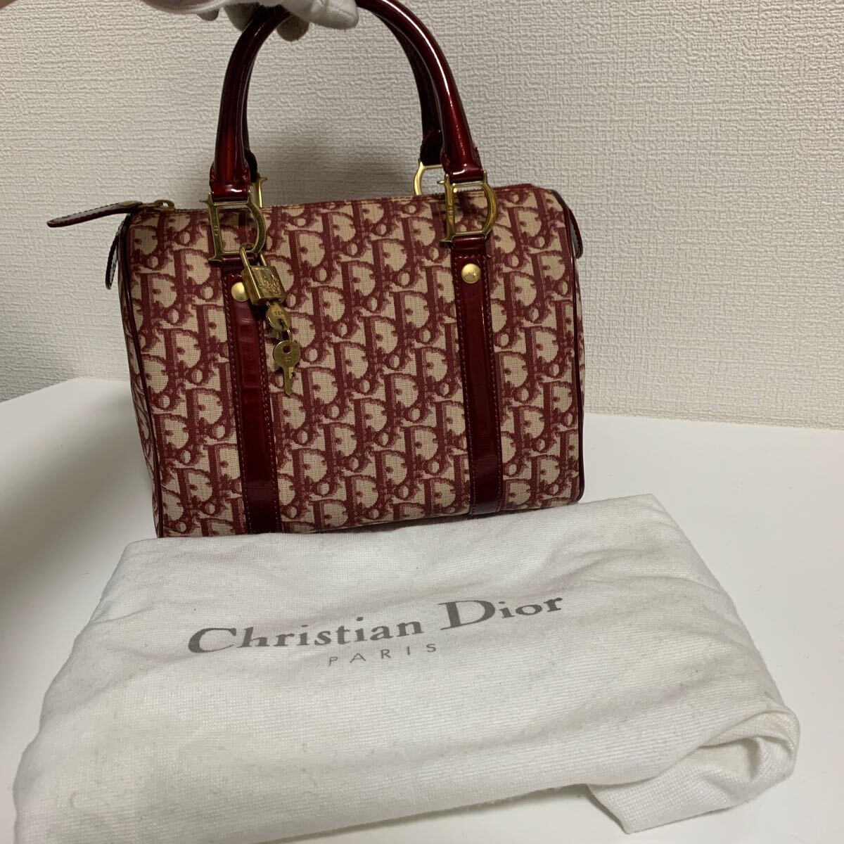 未使用品 Christian Dior ディオール PVC ミニ ボストン ハンドバッグ トロッター D金具 金金具の画像1
