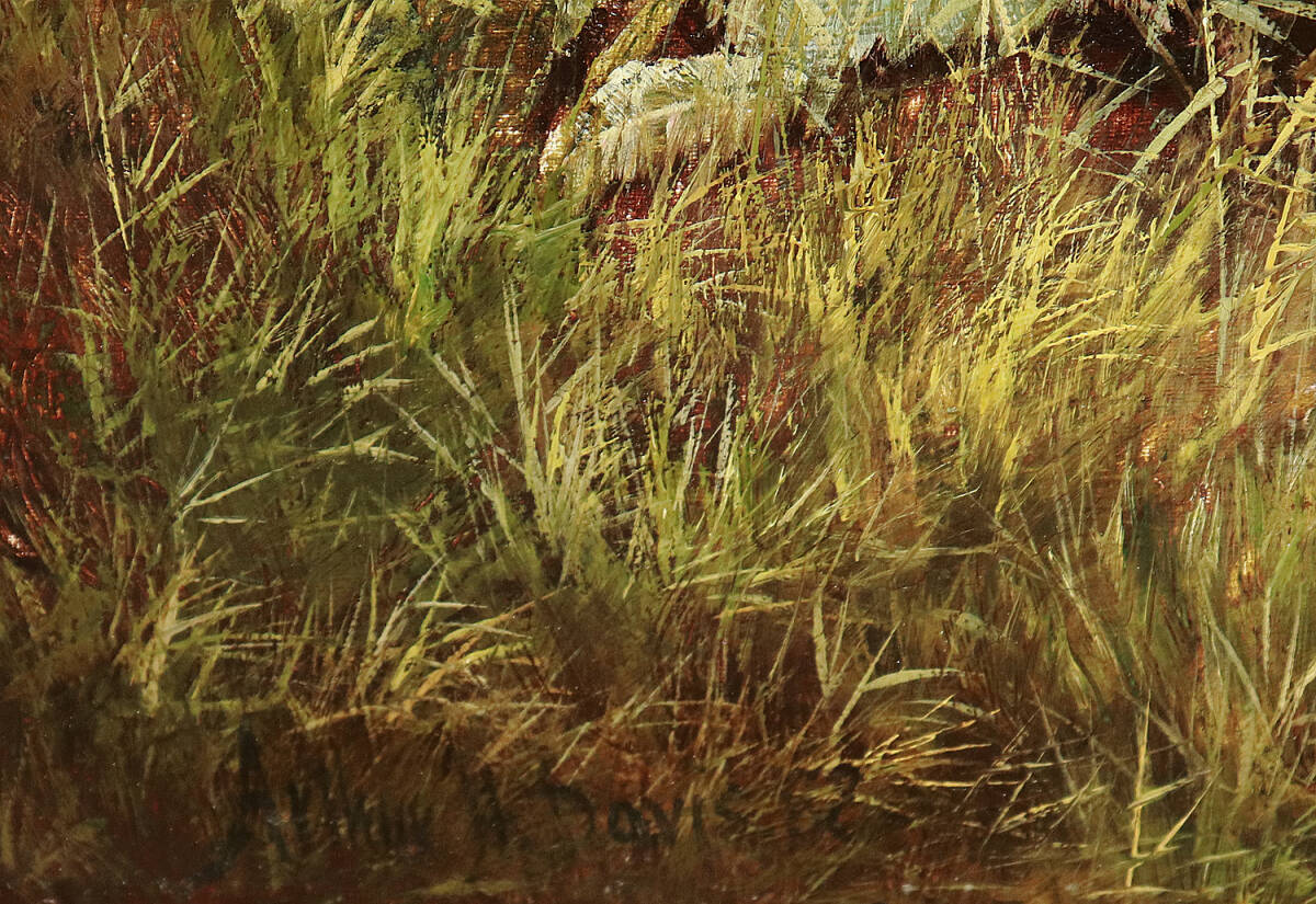 真作保証 アーサー・デイヴィス６０号白鳥の湖 1200万販売三越取扱作19世紀イギリス名画バルビゾン派彷彿の細密最高傑作 見よ！背景の鳥を_画像7