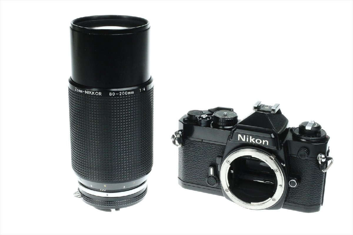 ニコン NIKON FE ブラック ＋ ZOOM-NIKKOR 80-200mm 1:4 LENS レンズ 一眼レフ フィルムカメラ ジャンク 3962kczの画像1