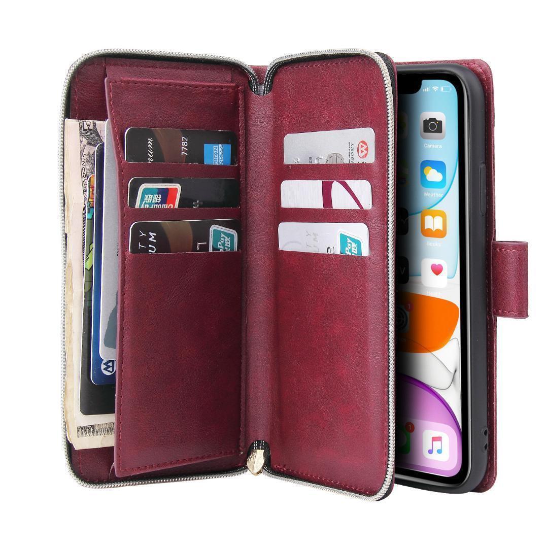 iPhone12/iPhone12pro　手帳型スマホケース　ワインレッド　財布　ストラップ　スマホスタンド　耐衝撃　ビジネス　勉強　携帯