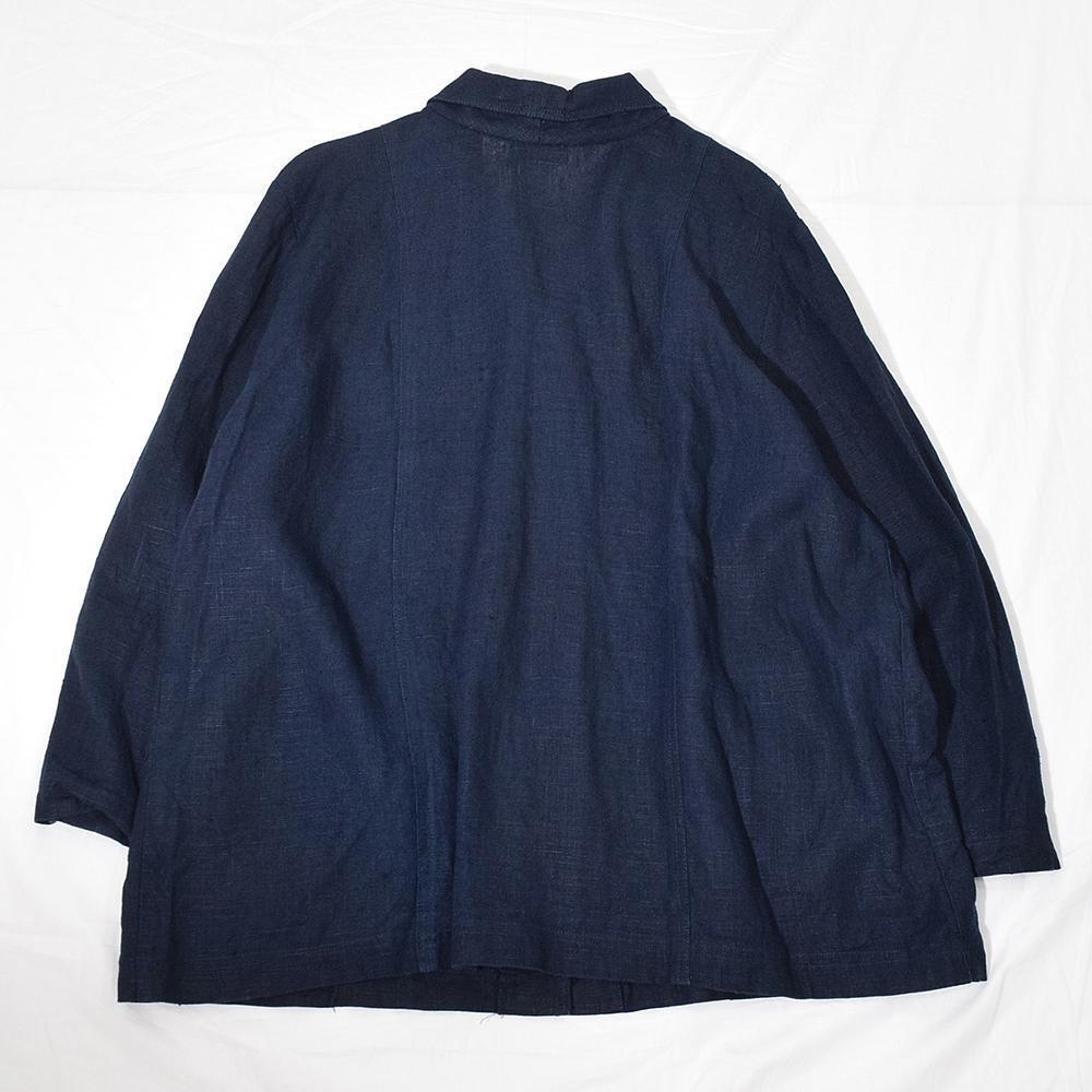 1990s AVENUE MADE IN UKRAINE linen hemp vintage safari jacket NAVY 90年代 リネン ヘンプ ビンテージ サファリジャケット 実寸L～XLの画像9