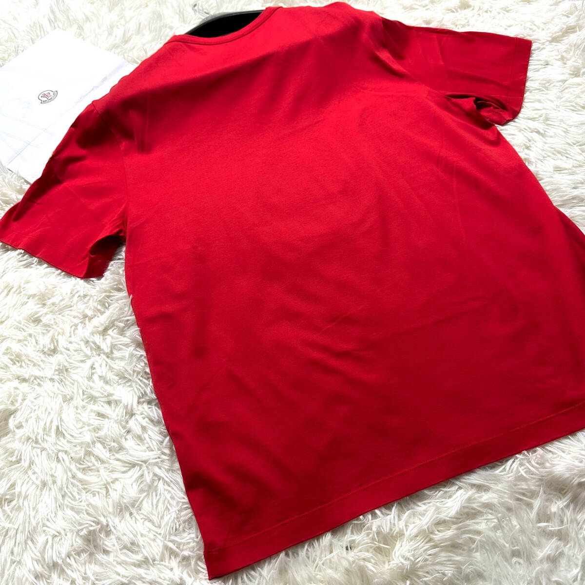 未使用級XL.LL~L!MONCLER半袖Tシャツ認証済み確実正規品 フロントビッグロゴ袖ロゴワッペン赤レッド爽快コットン綿ポロシャツモンクレール_画像7