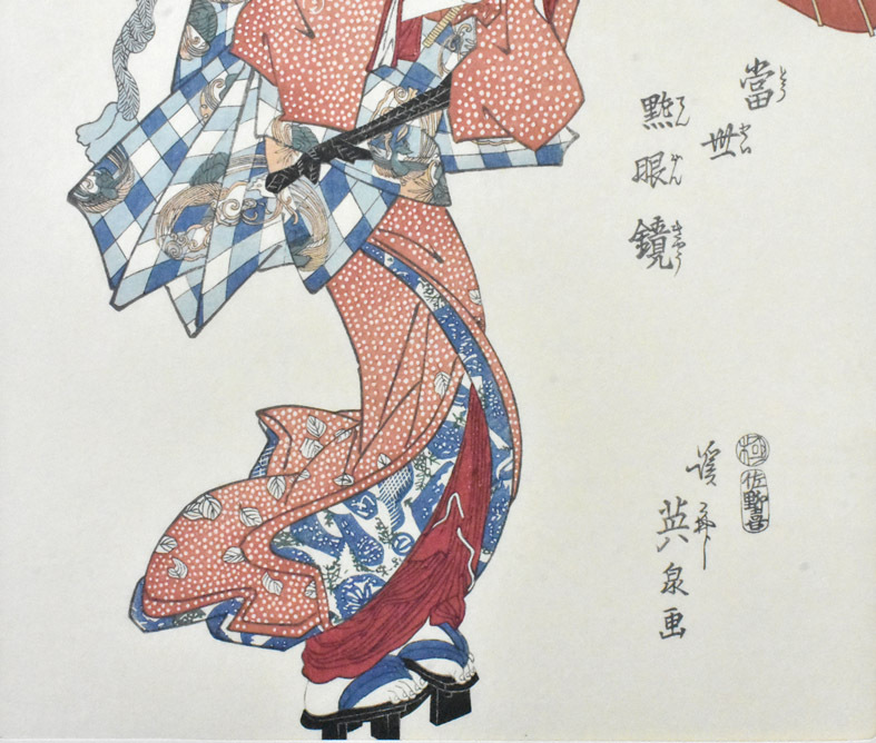 江戸後期浮世絵師　　英泉　　木版手摺版画　「当世点眼鏡」　　※額付き　【創業53年の実績と信頼・正光画廊】_画像7