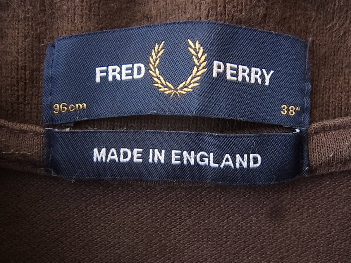 FRED PERRY フレッド ペリー 鹿の子素材　ライン入りポロシャツ　サイズ 96cm/38 ブラウンベース　MADE IN ENGLAND_画像4