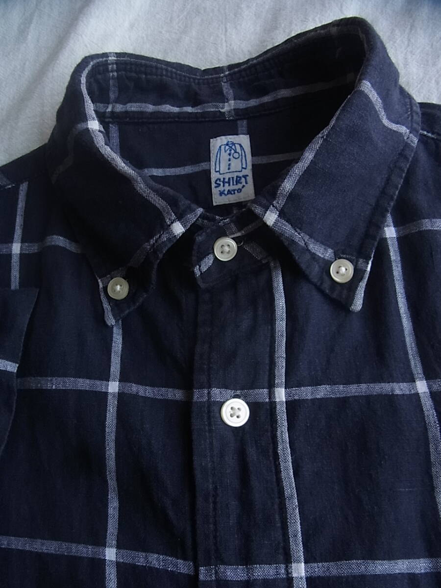 KATO' SHIRT カトー シャツ　リネン100% ウィンドペンチェック柄　プルオーバー　ボタンダウンシャツ　サイズ S_画像2