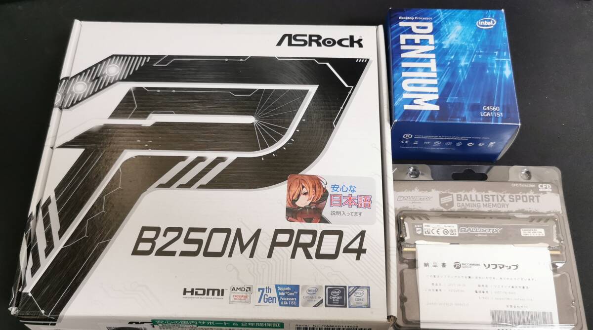 CPU+ motherboard + memory reset Pentium G4560 B250M-Pro4 DDR4 PC4-19200 4GB