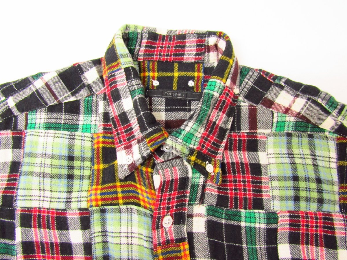 SOPHNET. ソフネット / PATH WORK FLANNEL CHEK RIBBED B.D SHRT パッチワーク ネルシャツ SIZE:L メンズ ≡FG7120_画像7