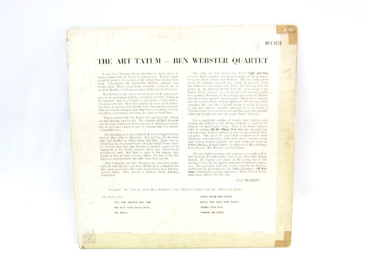 Ben Webster ベン・ウェブスター The Art Tatum Ben Webster Quartet レコード ※ダメージあり ∠UV2787_画像2